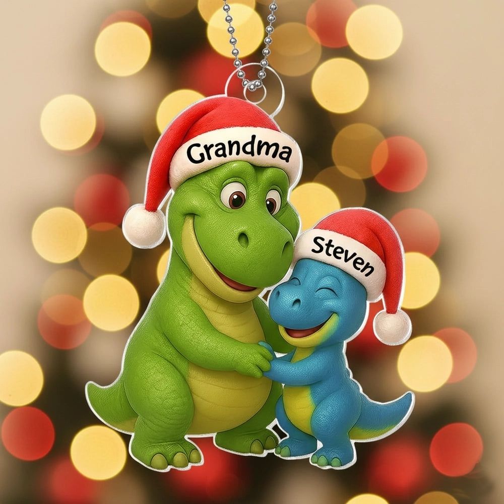 Custom Christmas Dinosaur Family Ornament with Hug Design
