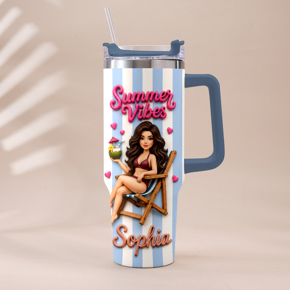 Beach Lovin' Girl - Personalized Sea Lover Tumbler With Plush Charm