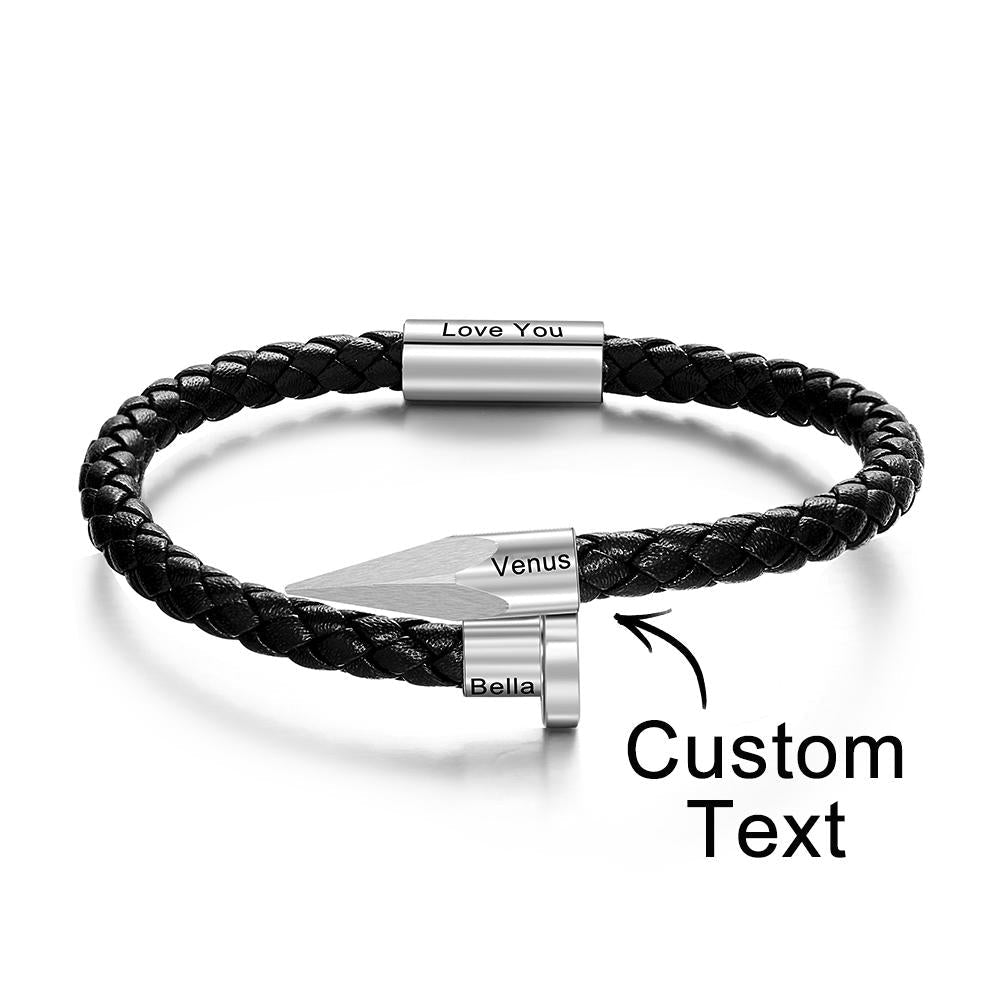 Any Name - Personalized Couple Engraved Leather Nail Bracelet