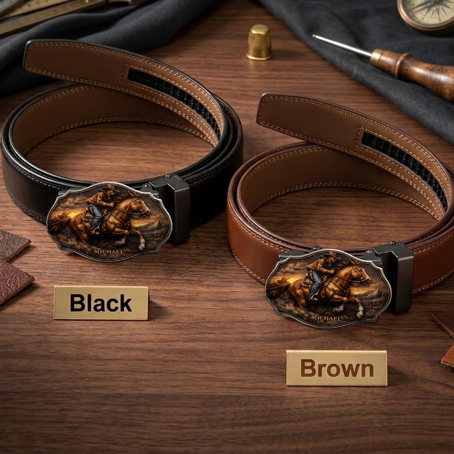 Dallas Cowboys, Western Theme - Personalized Western Outfit Leather Belt With Shaped Buckle