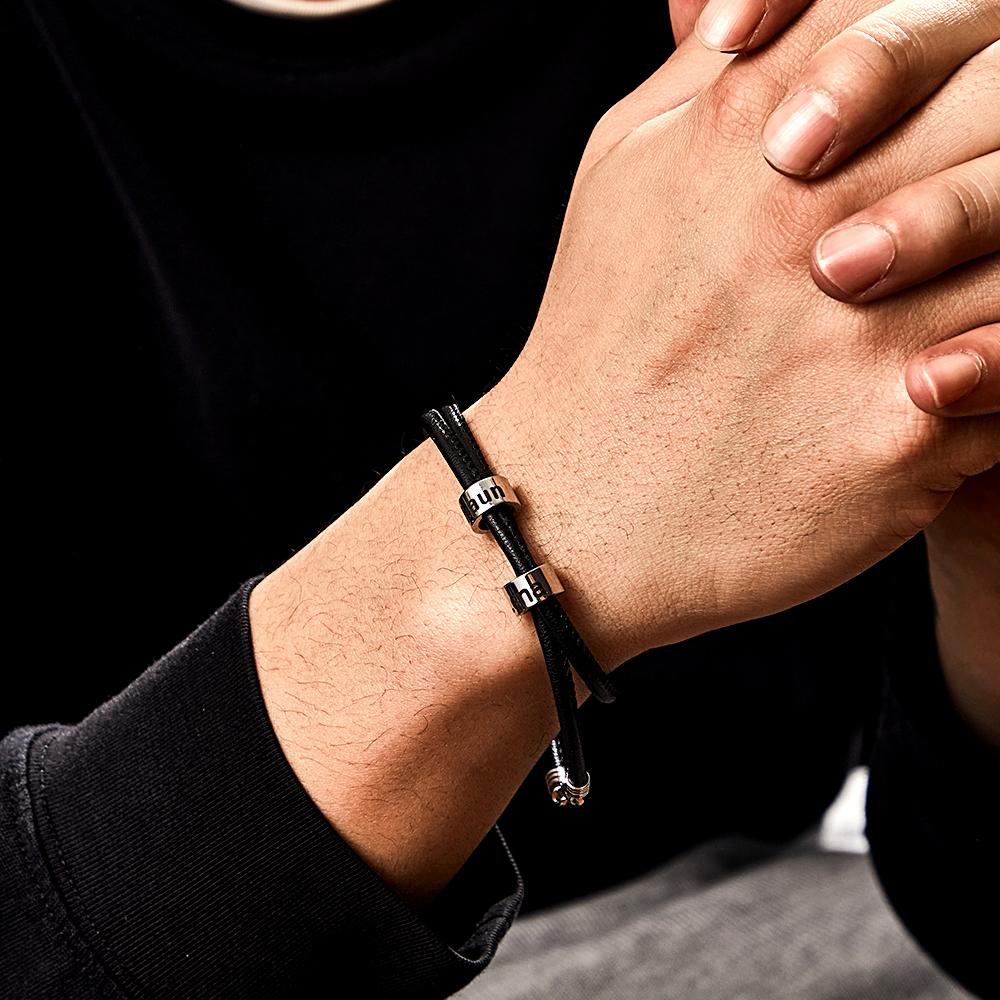 Any Names - Personalized Father Engraved Bead Bracelet