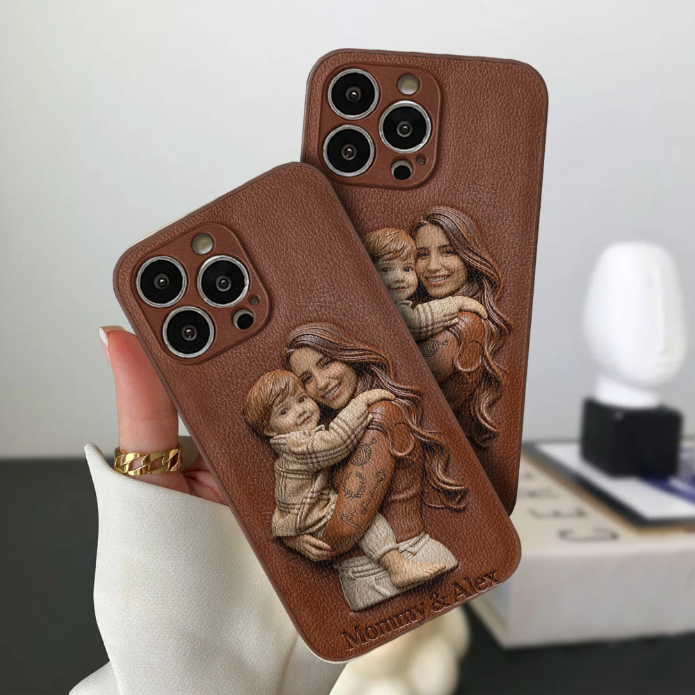 Custom Any Photo Gift For Mom, Grandma - Personalized Mother Leather Phone Case