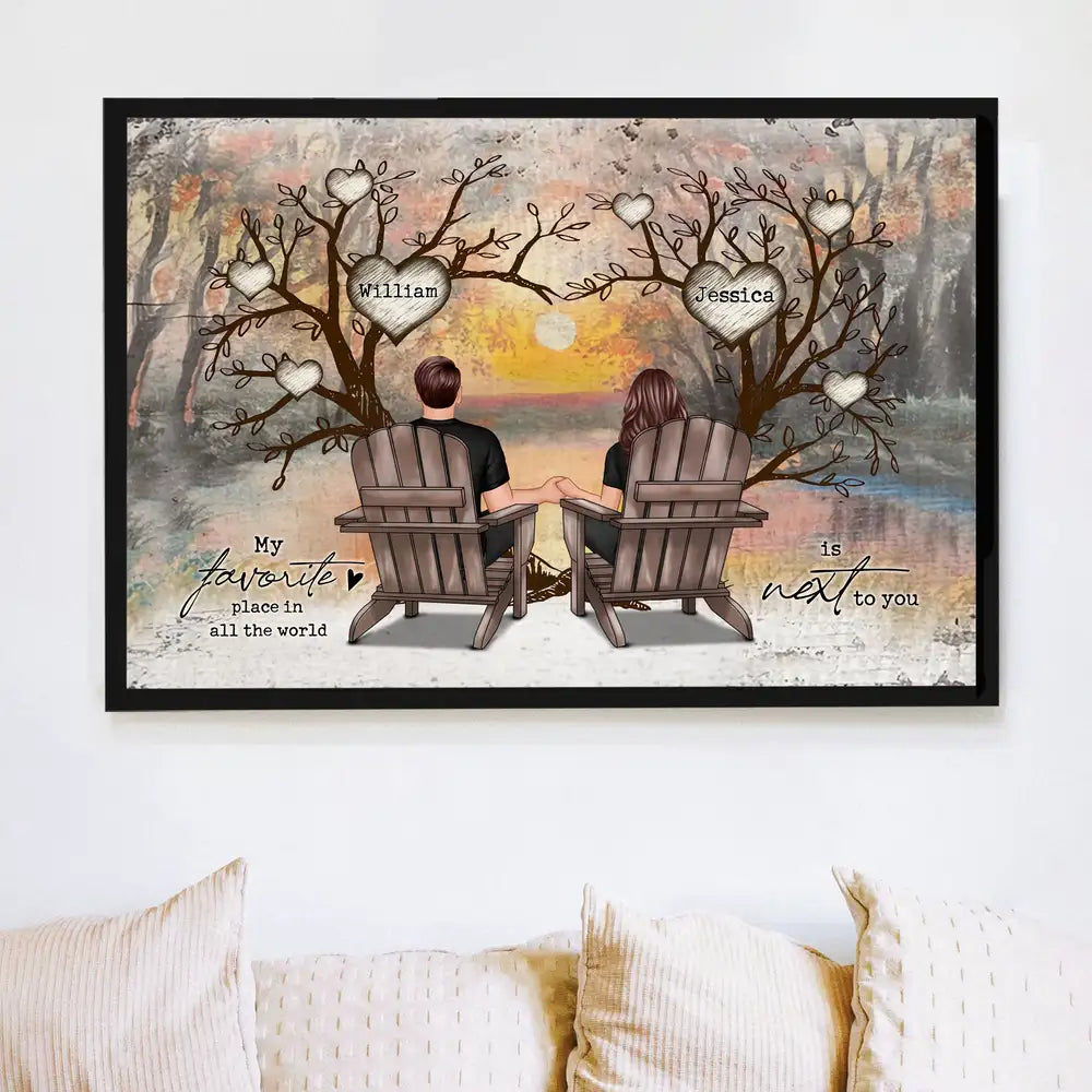 Personalized Tree Themed Poster - My Favorite Place Is Next to You - Custom Romantic Gift for Couples, Anniversary, Valentine’s Day