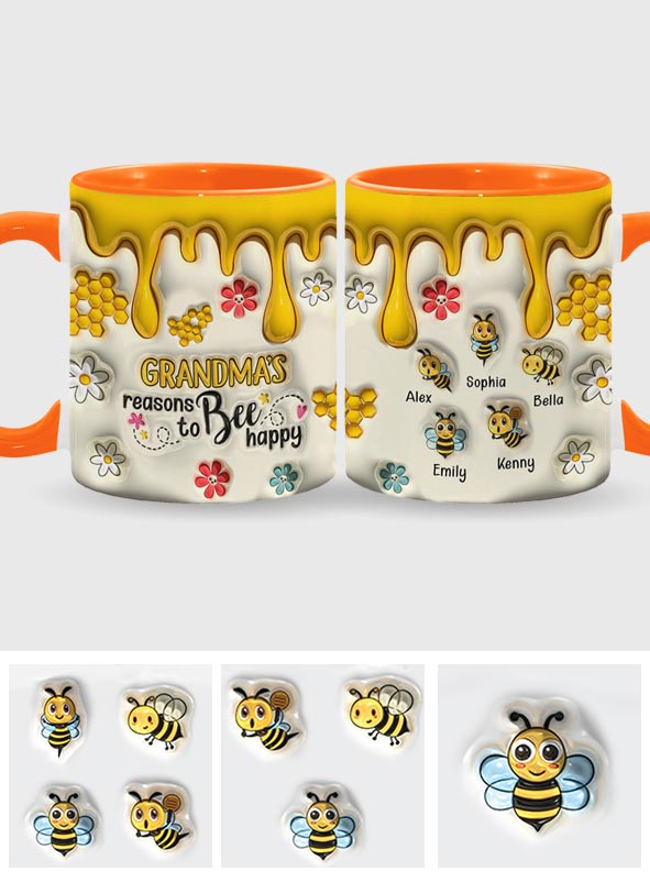 Grandma's Reasons To Bee Happy - Personalized Grandma Accent Mug