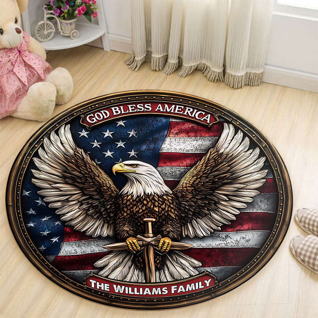 God Bless America - Personalized Bald Eagle Round Rug