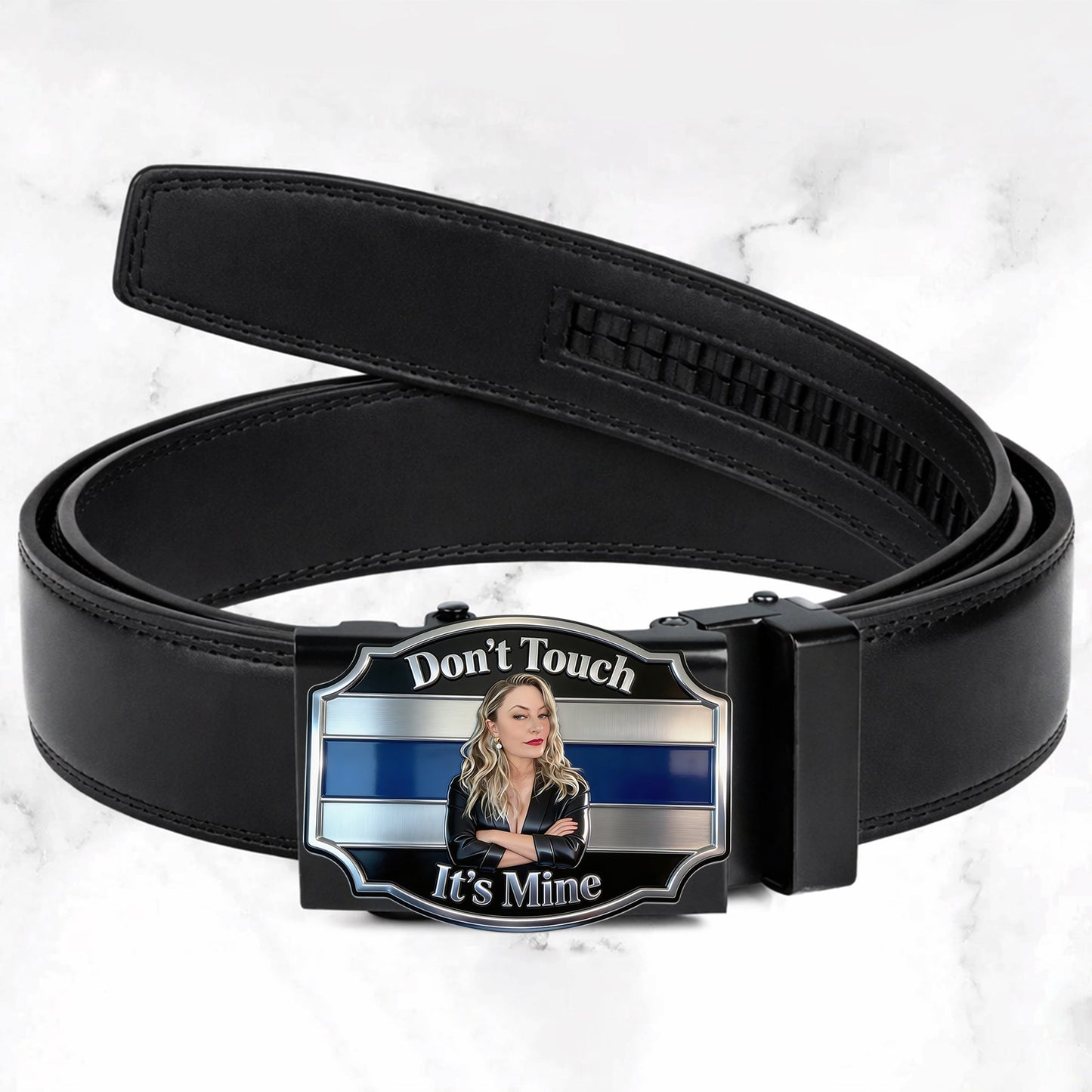 It's Mine - Personalized Couple Leather Belt With Shaped Buckle