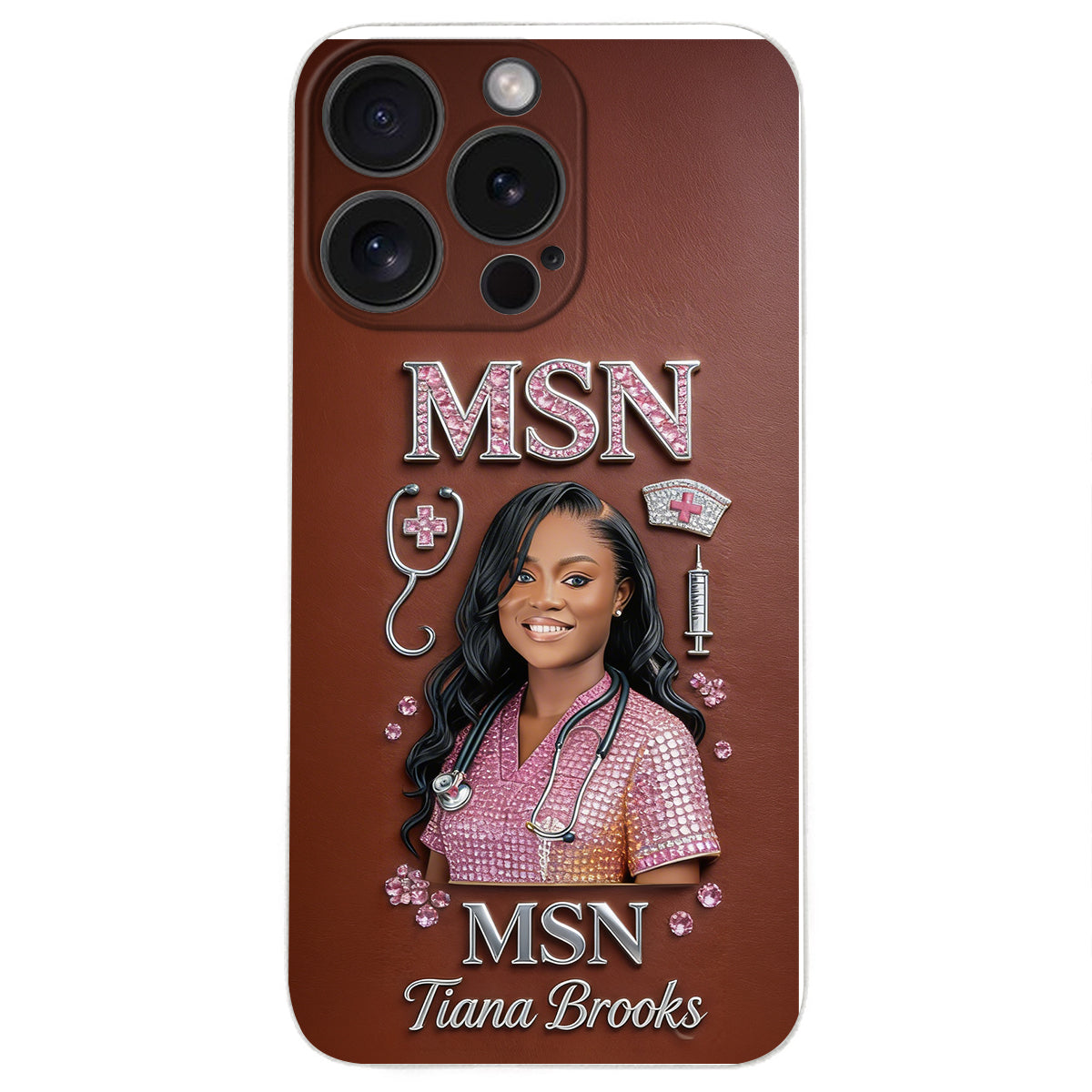 Any Title - Gifts For Nurse, Doctor - Personalized Nurse 3D Embossed Leather Phone Case