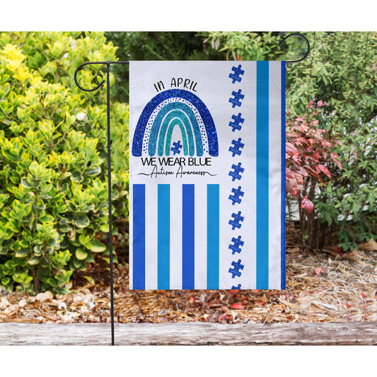 In April We Wear Blue Flag Autism Awareness House Flag 0622