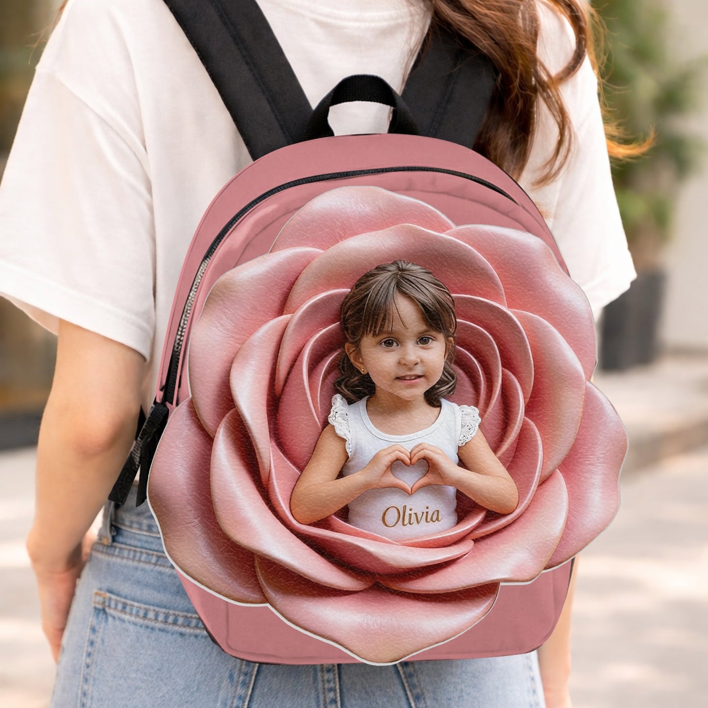 Custom From Photo And Flower - Personalized Kid Changeable Leather Patch Backpack