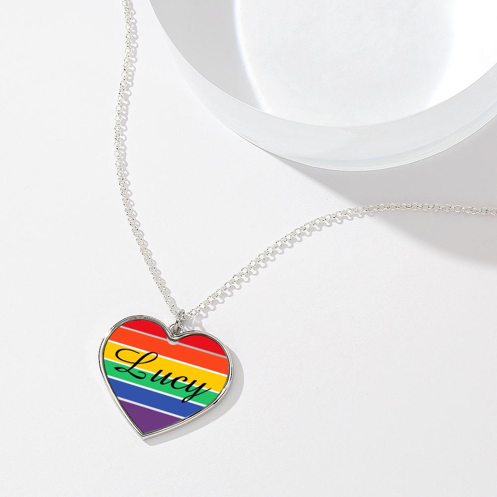 LGBT Heart - Personalized LGBT Support Name Rainbow Necklace
