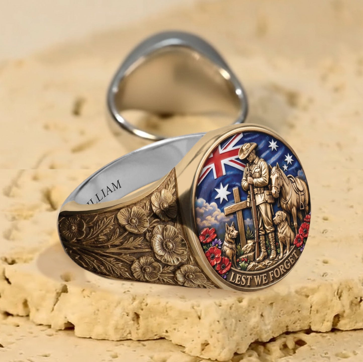Lest We Forget, Anzac Day - Personalized Veteran Signet Ring