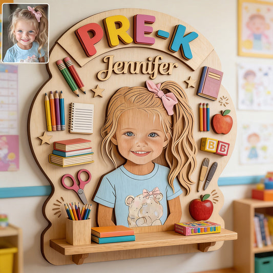 Back To School - Personalized Kid Wooden Floating Shelf