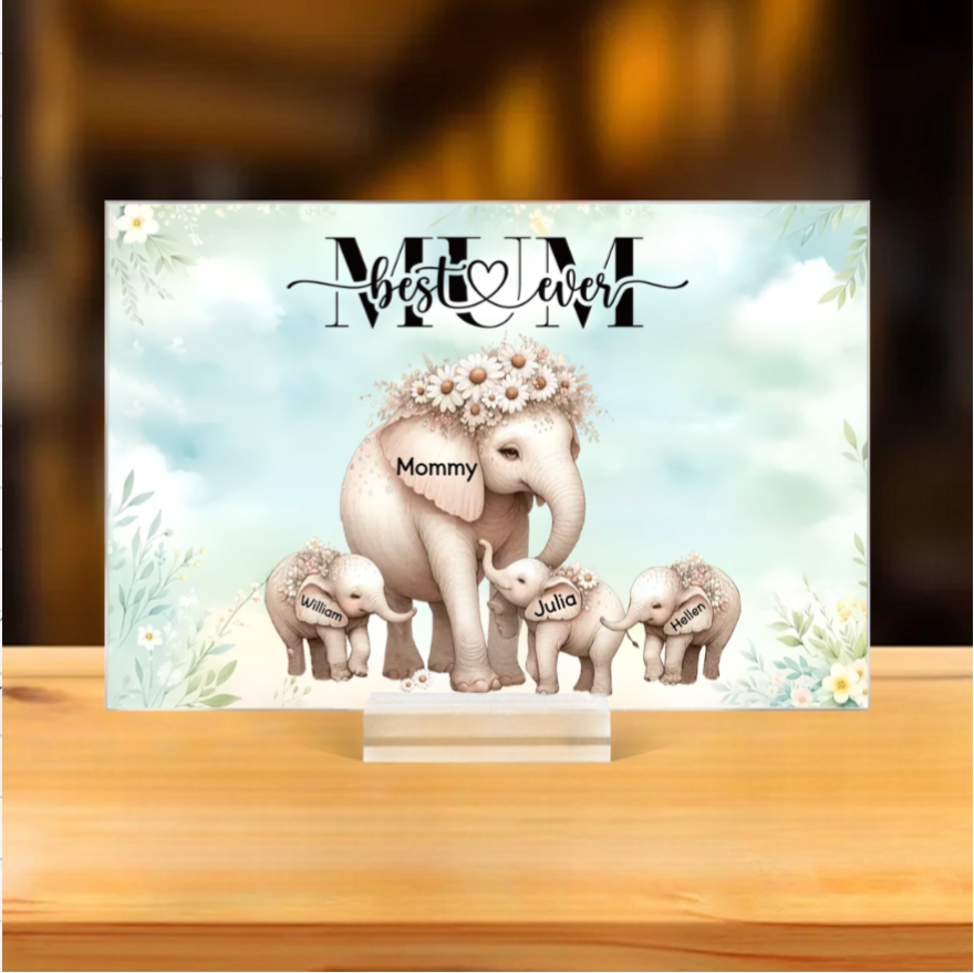Personalized Mom Elephant Ornament – Custom Car Hanger for Mother