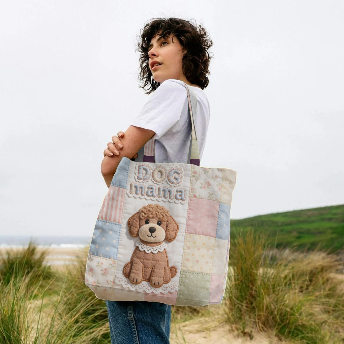 Dog Mama Gift Idea, Dog Lover Gift - Personalized Dog Quilted Tote Bag