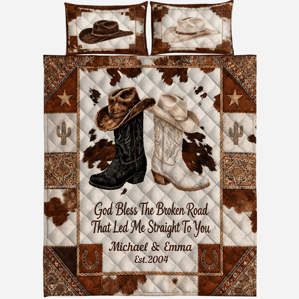 God Bless The Broken Road - Personalized Western Outfit Quilt Set