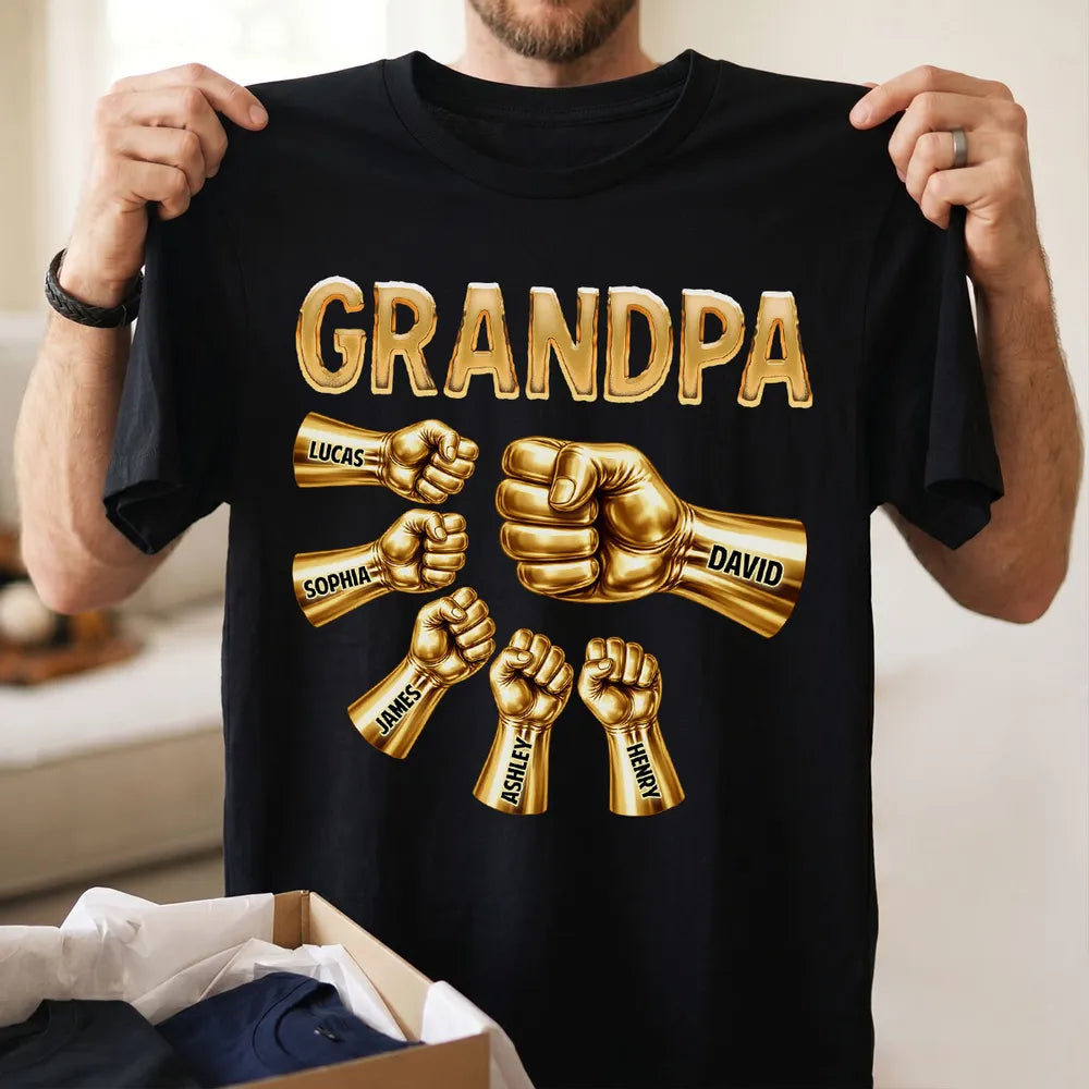 Grandpa Strong Fist Bump Classic Tee - Personalized Family Hands Design, Unique Gift for Dad or Grandpa