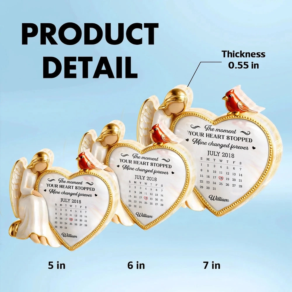 Personalized Shaped Acrylic Block Plaque with Angel & Heart Calendar Design - Memorial Keepsake Gift for Family