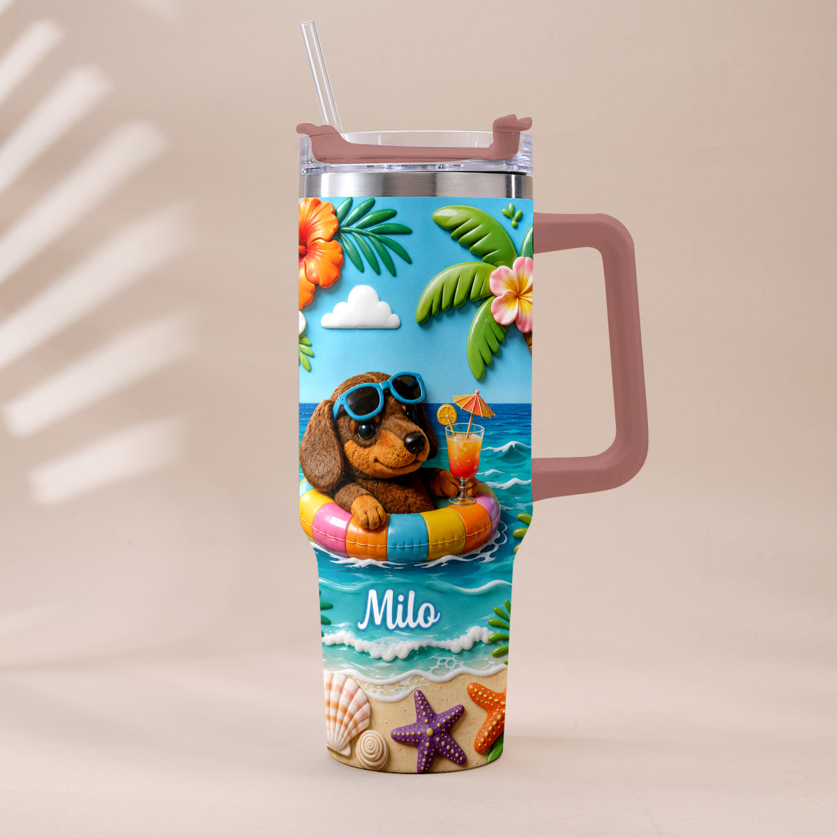 Any Photo Summer Vibes - Personalized Dog Tumbler With Plush Charm