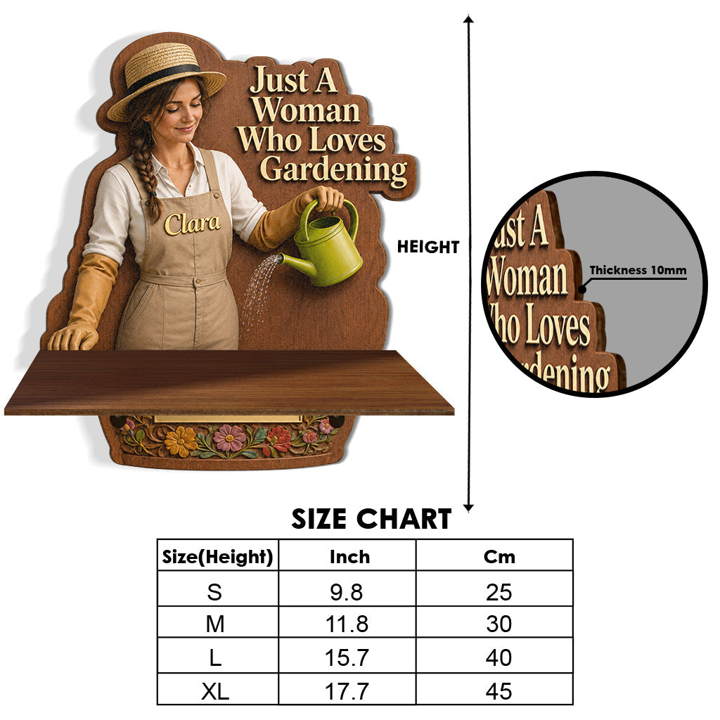 Just A Woman Who Loves Gardening - Personalized Graduation Wooden Floating Shelf