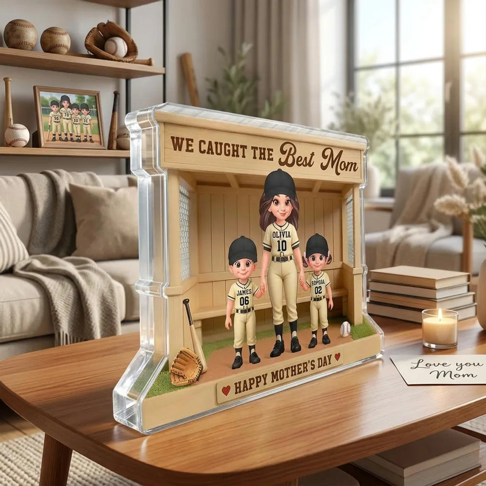 Personalized Shaped Acrylic Block Plaque, Best Mom Baseball Dugout Scene, Unique Mother's Day Gift for a Baseball Mom