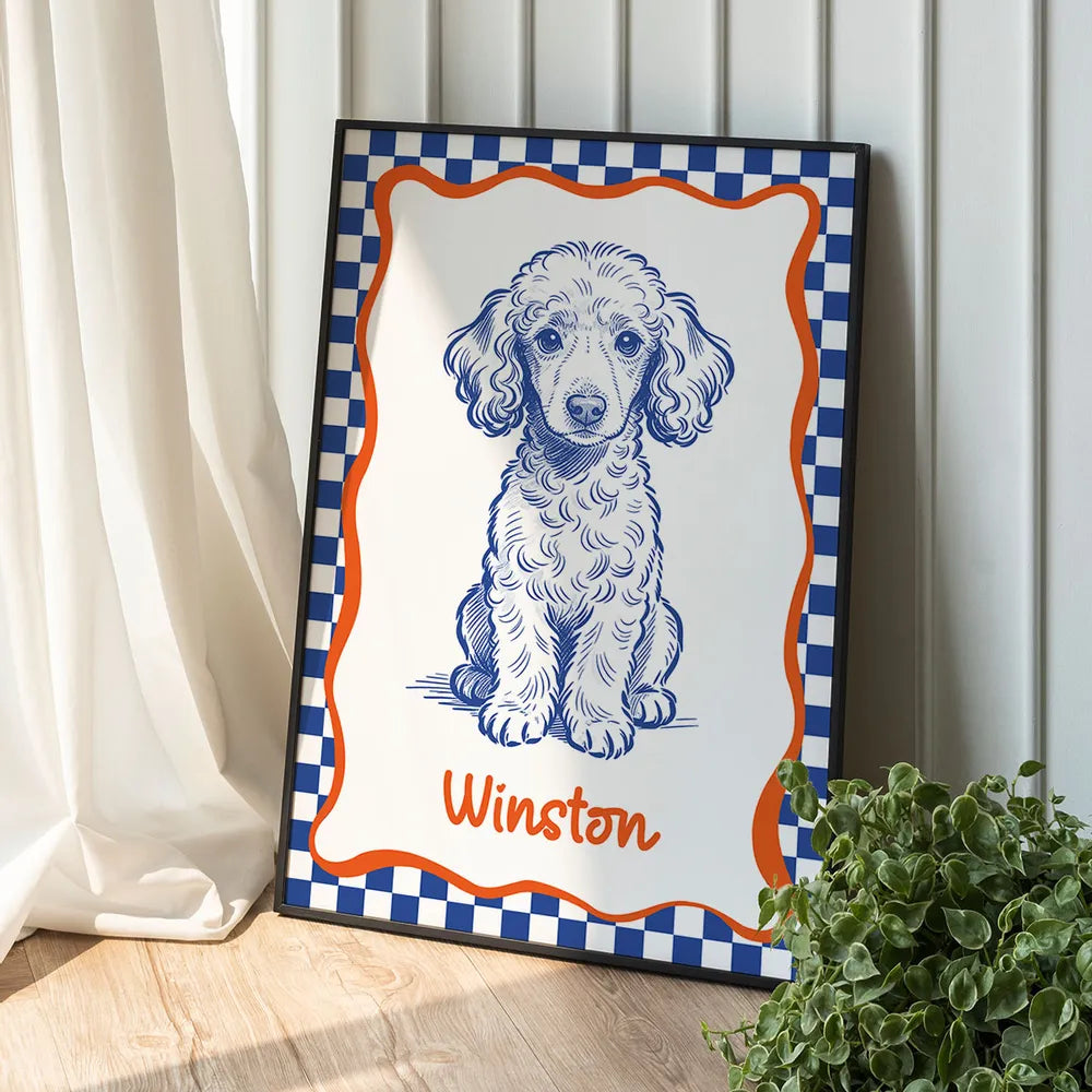 Personalized Dog Portrait Poster Modern Blue Line Art Wall Decor, Unique Creative Gift for Dog Lovers