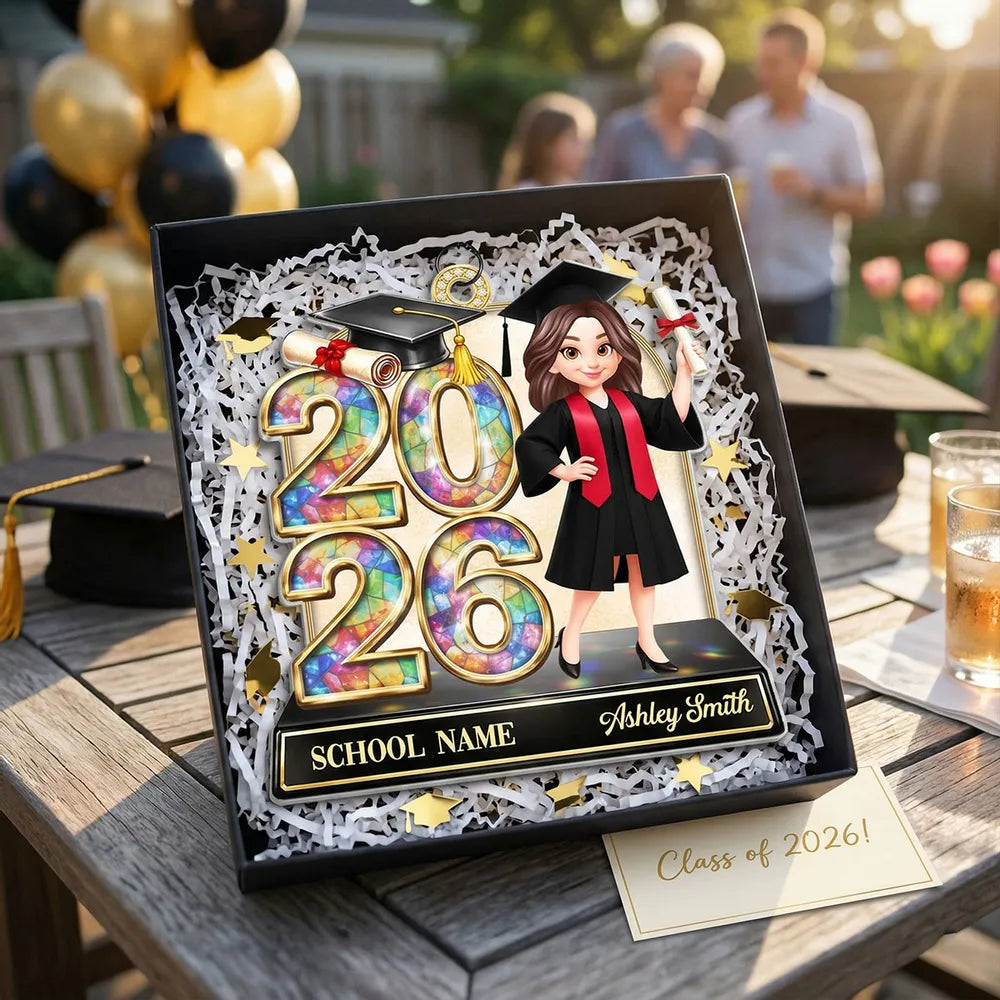 Personalized Class of Graduation Acrylic Suncatcher Ornament for Daughter Son, Cap and Diploma Design, Unique Gift