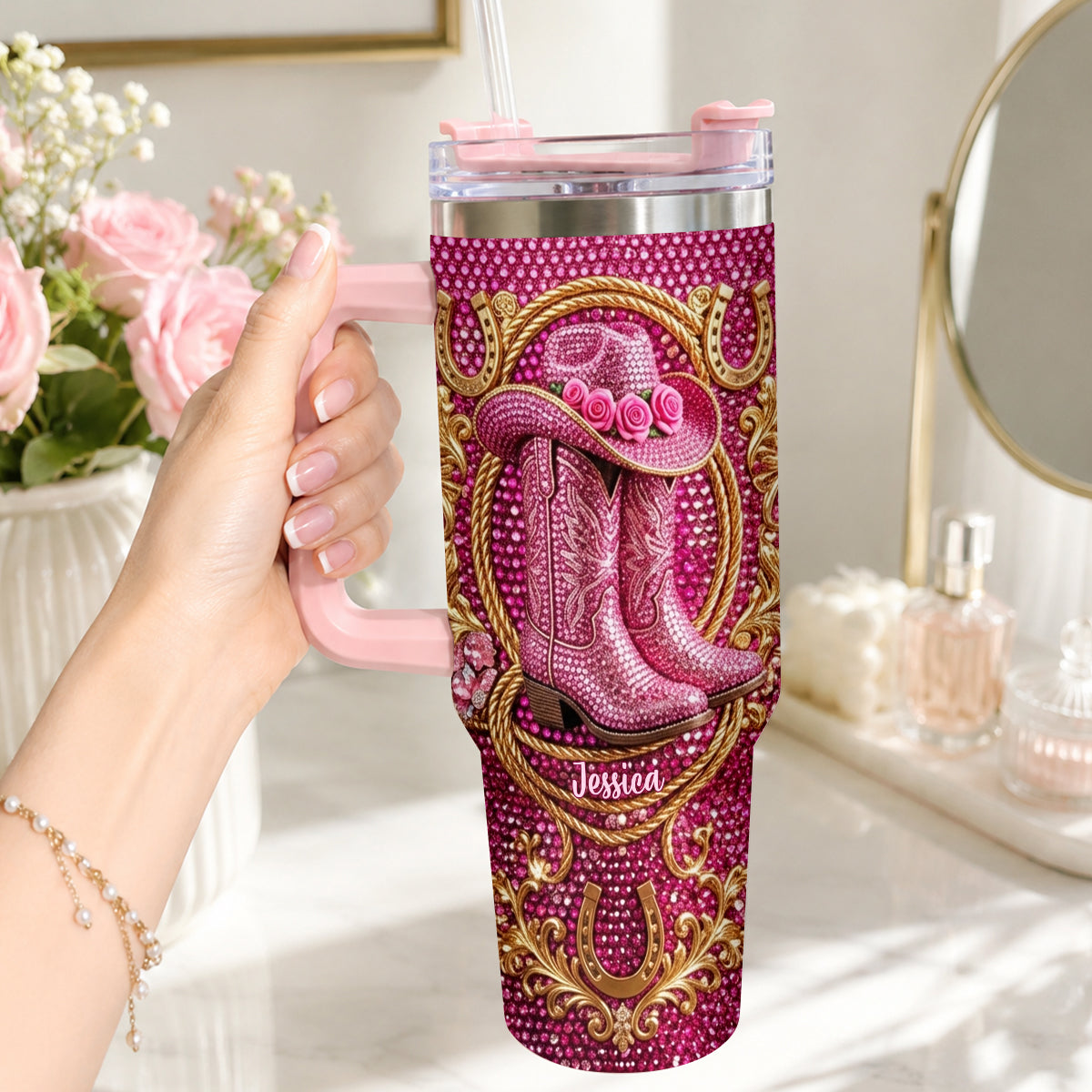 Cowgirl Boots - Personalized Cowgirl Tumbler With Plush Charm