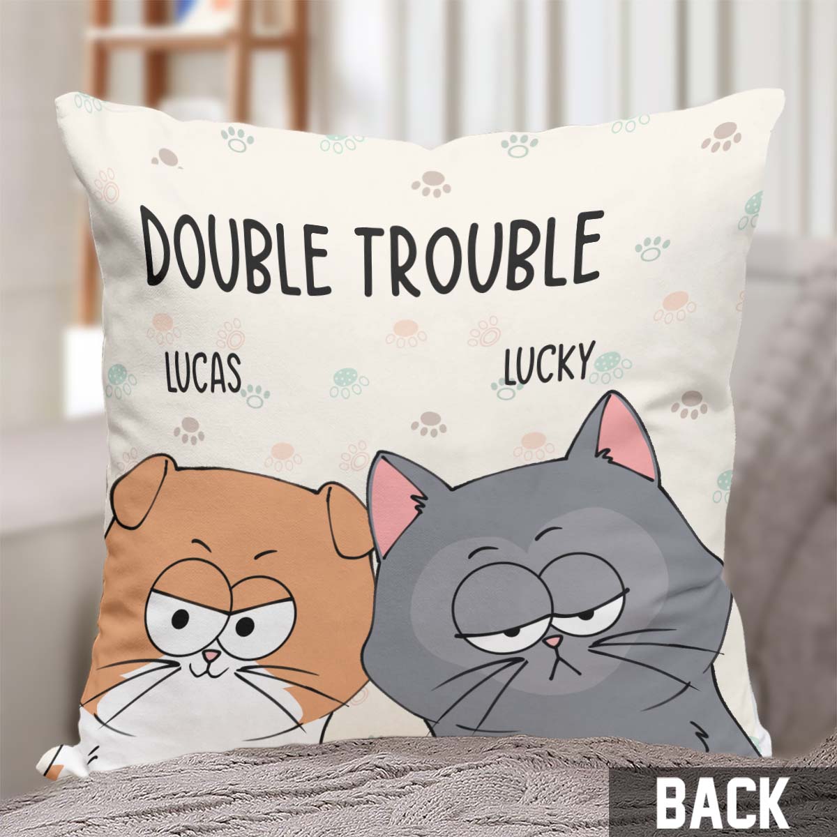 Double Trouble - Personalized Cat Throw Pillow
