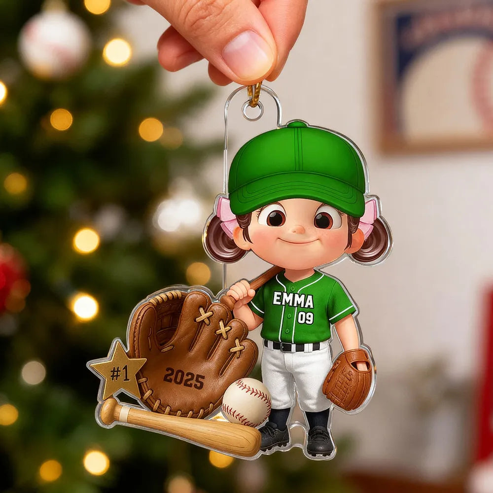 Custom Baseball Player Acrylic Ornament – Perfect Christmas Gift to Celebrate Kids' Passion for Sports