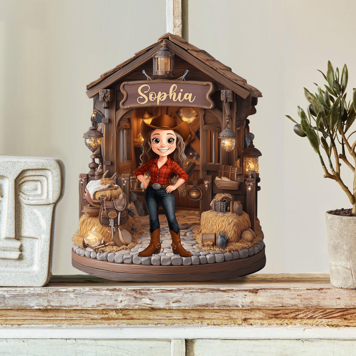 Cowgirl's Barn - Personalized Cowgirl Custom Shaped Wood Plaque