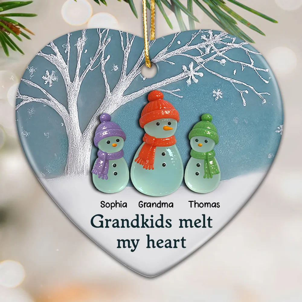 Grandkids Melt My Heart Ceramic Heart Ornament – A Warm Gift for Grandma from Her Grandkids
