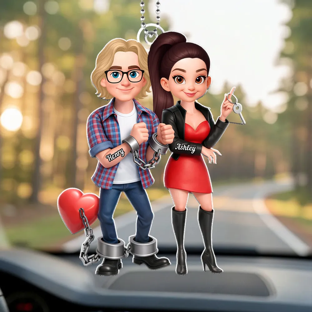 Funny Cartoon Couple Acrylic Car Hanger Cute Handcuffed Love Design Unique Creative Gift for Couples