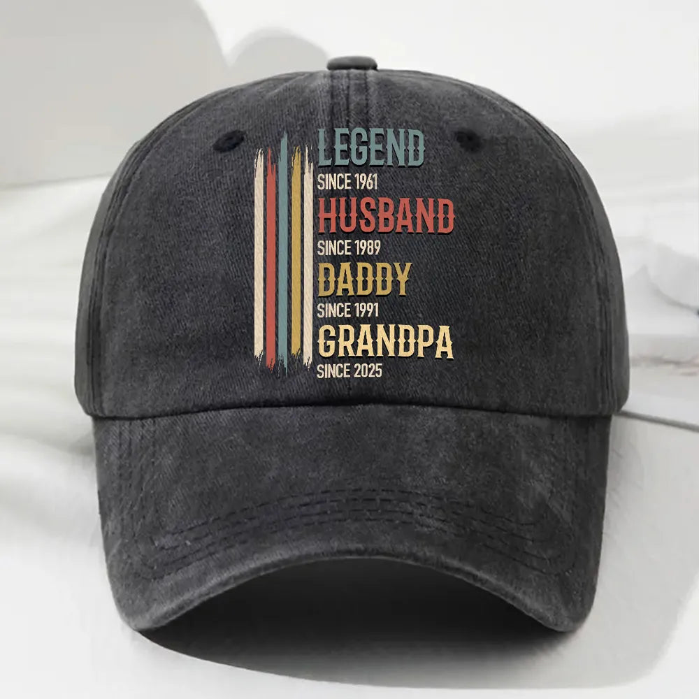 Washed Denim Baseball Cap with Personalized Vintage Legend Message, Everyday Casual Hat for Husband or Grandpa, Thoughtful Gift