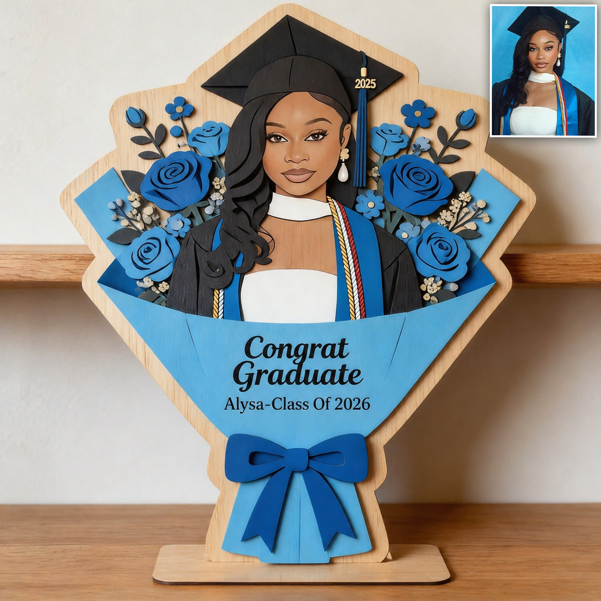 Graduate Flower Bouquet Sign - Personalized Graduation 2 Layered Big Freestanding