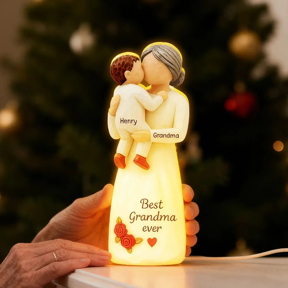 Acrylic Light Box, Hugging Grandma & Grandchild, Warm Glow for Bedroom or Shelf, a unique gift with 'I love you'