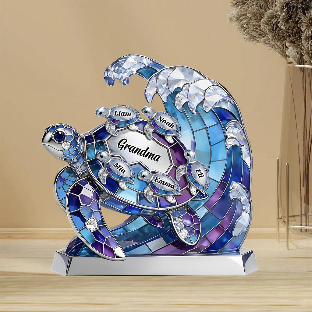 Custom Name Gift for Mom and Grandma - Mother's Day Personalized Turtle Acrylic Plaque