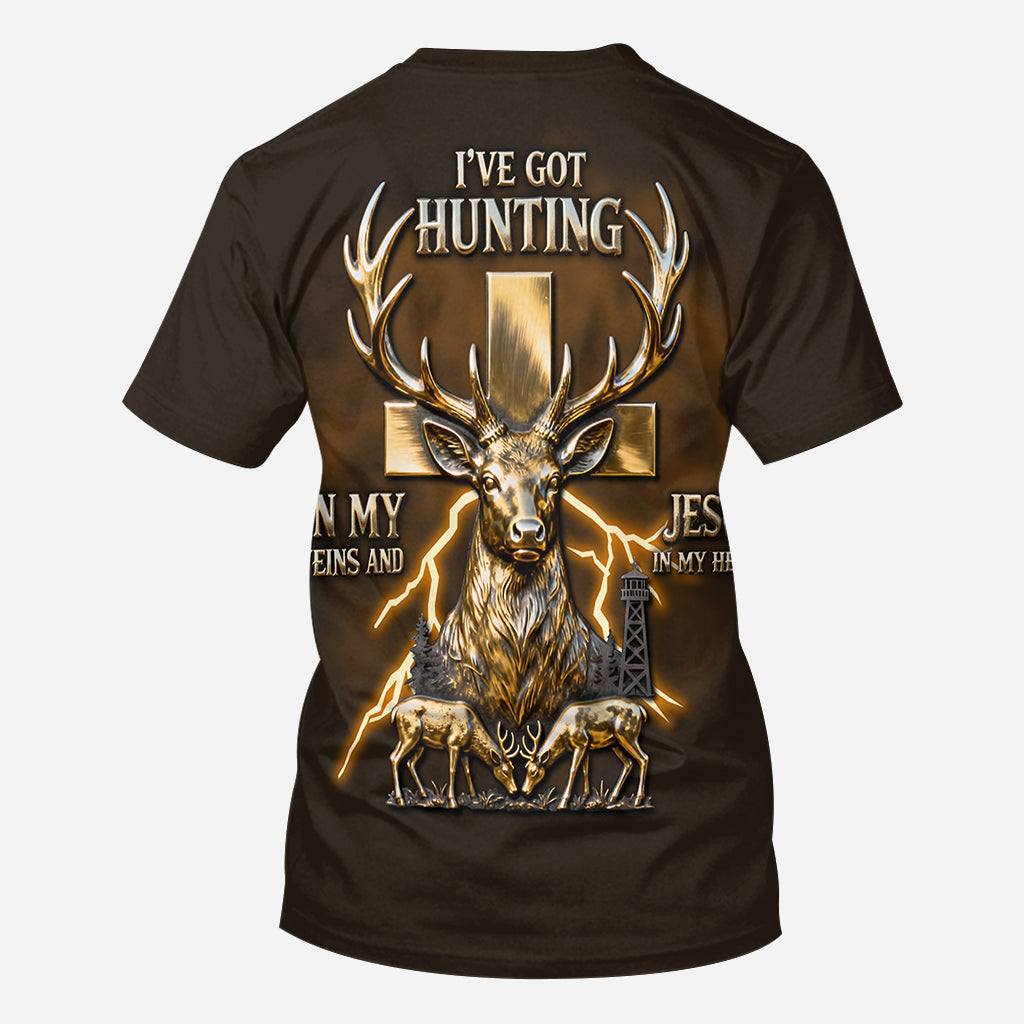 I've Got Hunting In My Veins And Jesus In My Heart - Personalized Hunting All Over Shirt