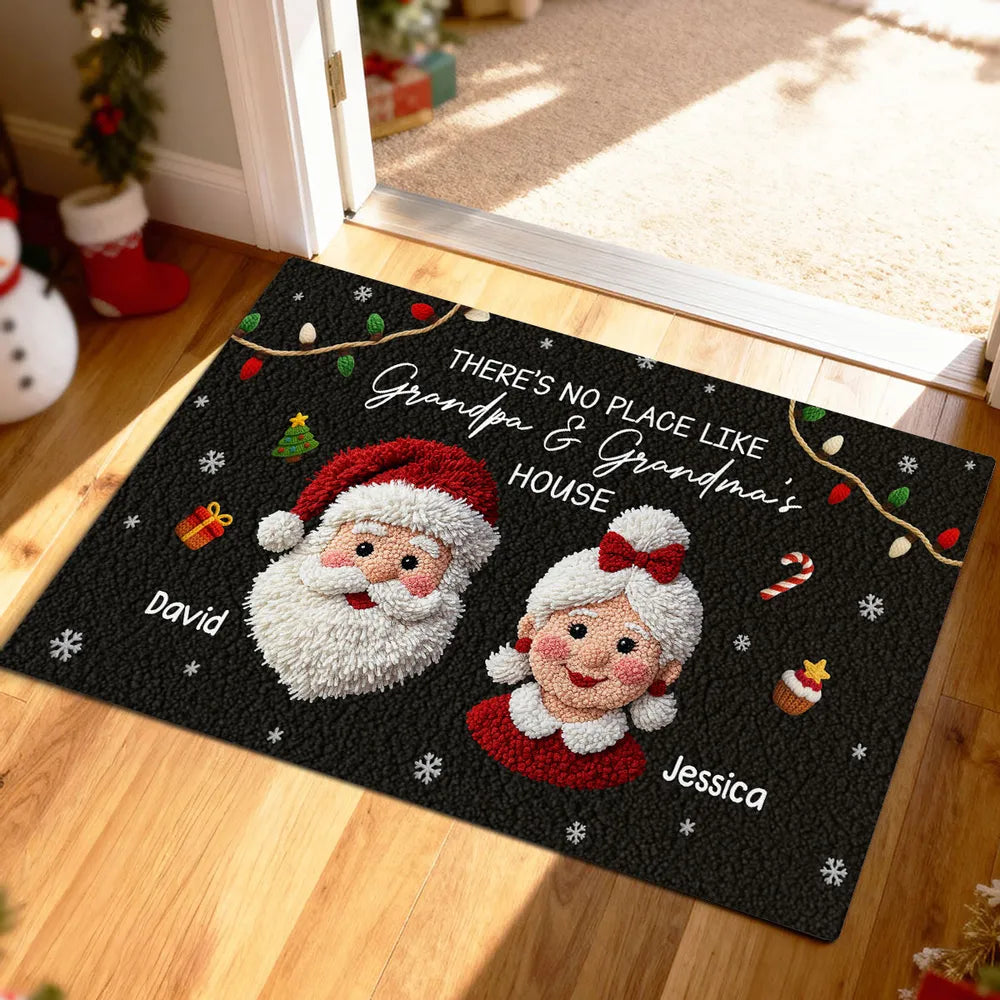 Christmas Doormat for Grandparents, Santa & Mrs. Claus Art, Non-Slip, Cozy Entry, Unique Personalized Gift