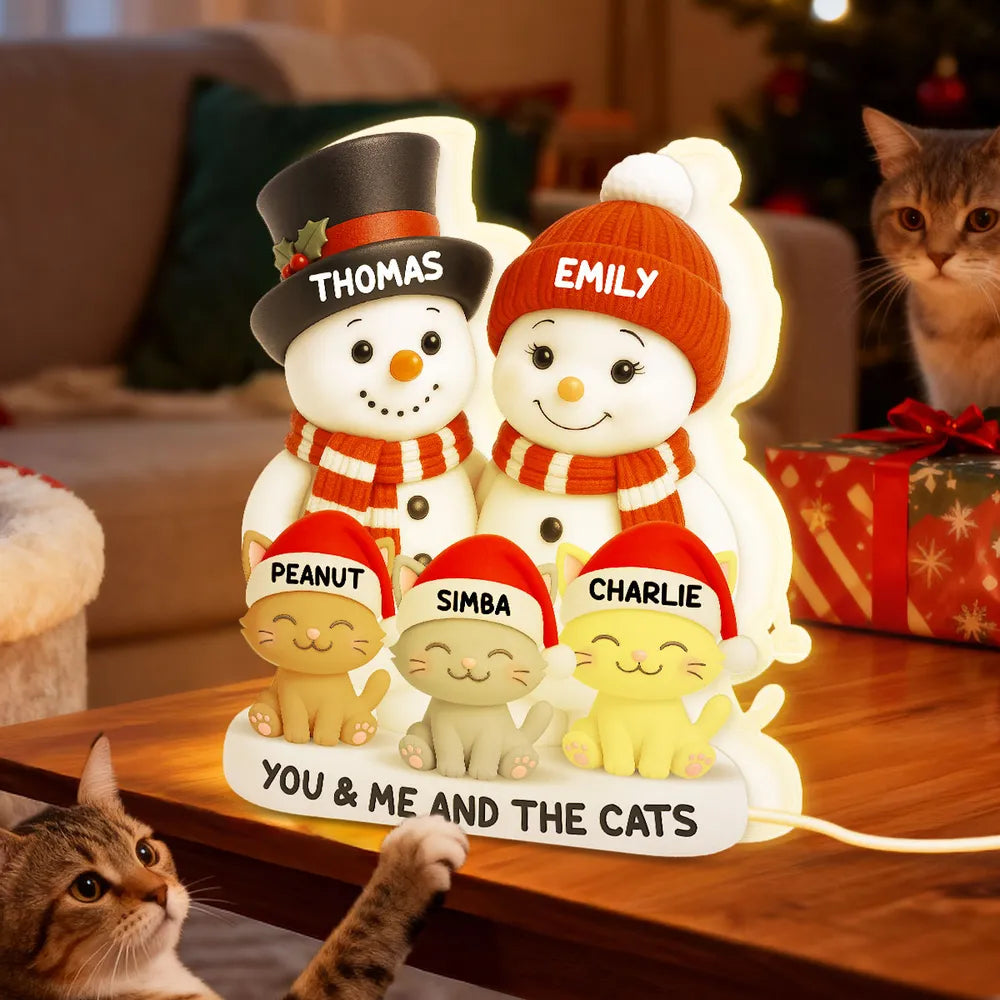 Snowman Family & Pets Acrylic Light Box – Warm Holiday Decor, Perfect Gift for Couples and Pets Lovers