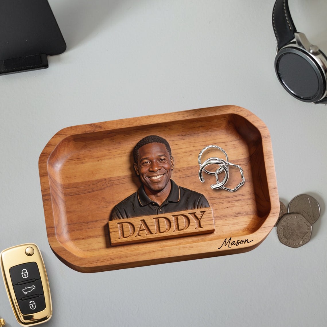 Dad Papa Everything Tray — From Real Photo - Personalized Father Catch-All Tray