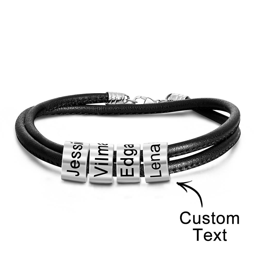 Any Names - Personalized Father Engraved Bead Bracelet