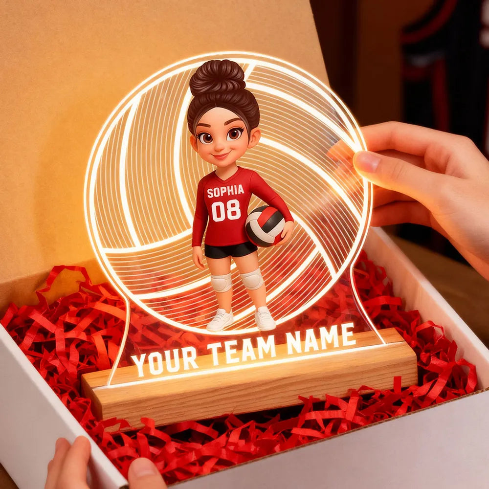 Custom Volleyball LED Light Plaque – Personalized LED Lamp, Perfect Gift for Teammates or Sports Lovers