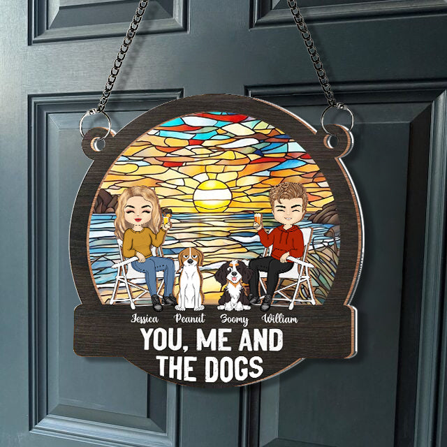 You, Me & the Dog Enjoying a Forest Sunset - Custom Wood & Acrylic Ornament, Perfect for Dog Lovers’ Birthdays or Holiday or valentine's day Gifts