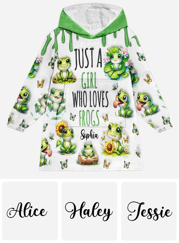 Just A Girl Who Loves Frogs - Personalized Frog Blanket Hoodie