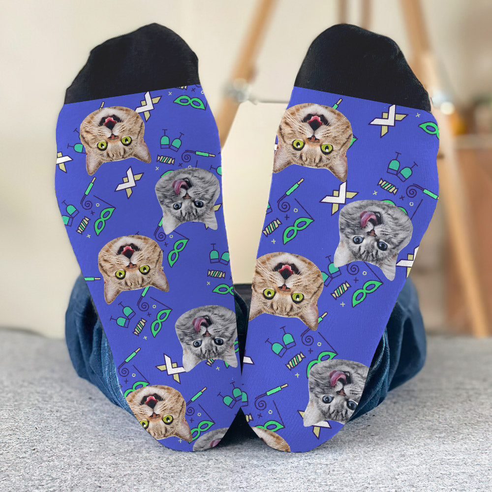 Custom Face Party Pattern - Personalized Cat Socks