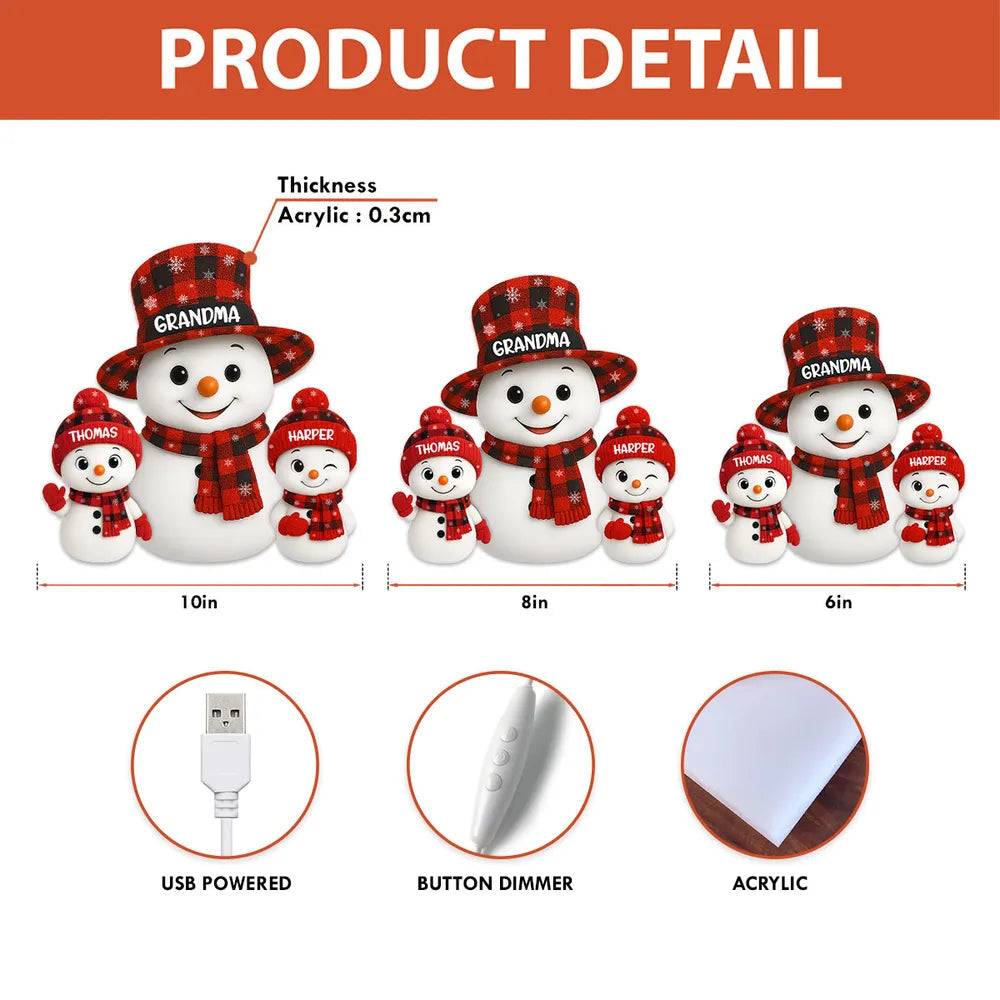 Acrylic Light Box Snowman Family, soft glowing festive décor for cozy nights, heartwarming display and thoughtful holiday gift