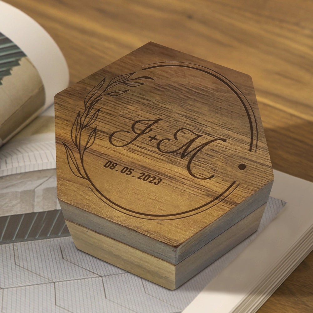 Custom Engraved Text - Personalized Hexagon Wooden Jewelry Box