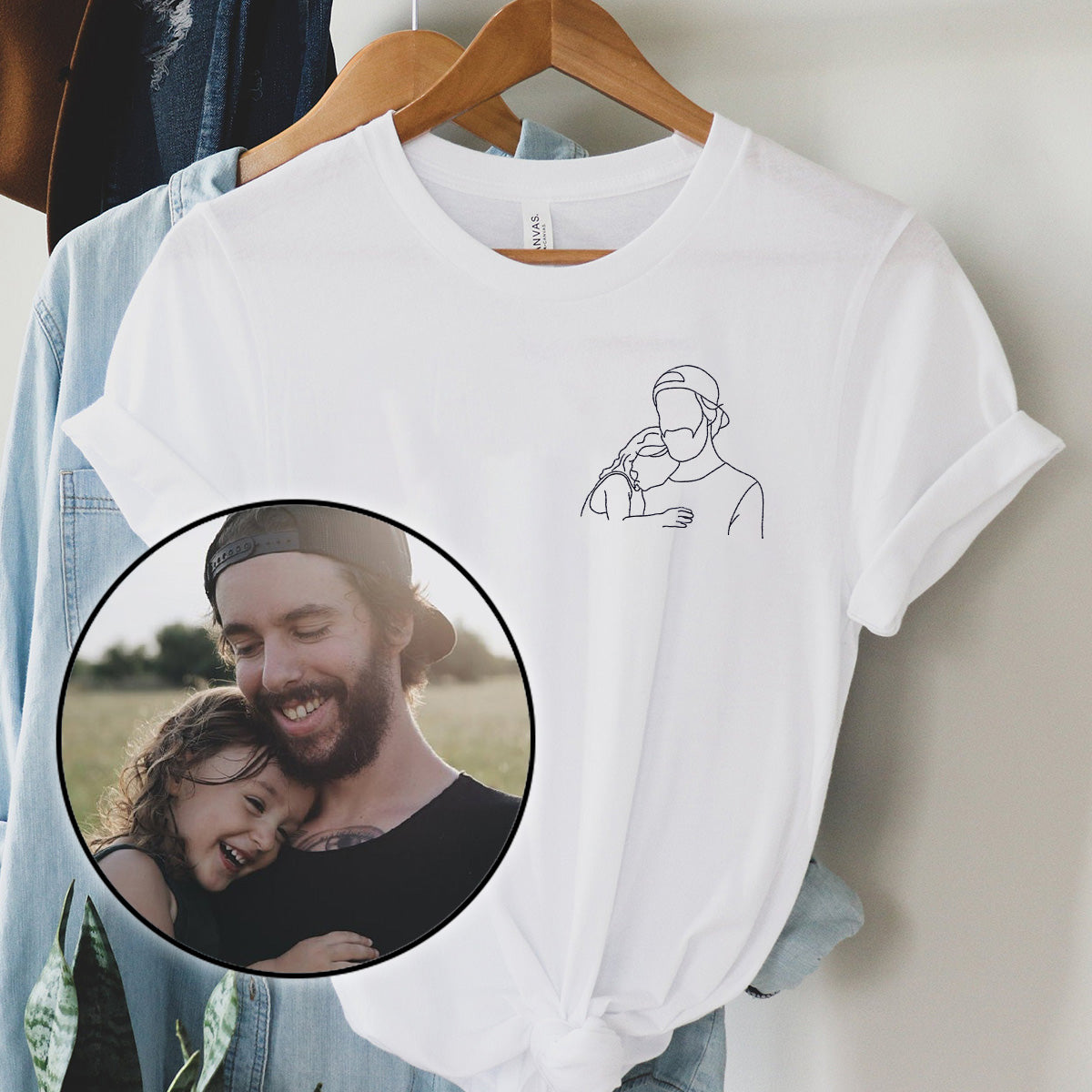 Custom Line Art - Personalized Step Dad Embroidered T-shirt