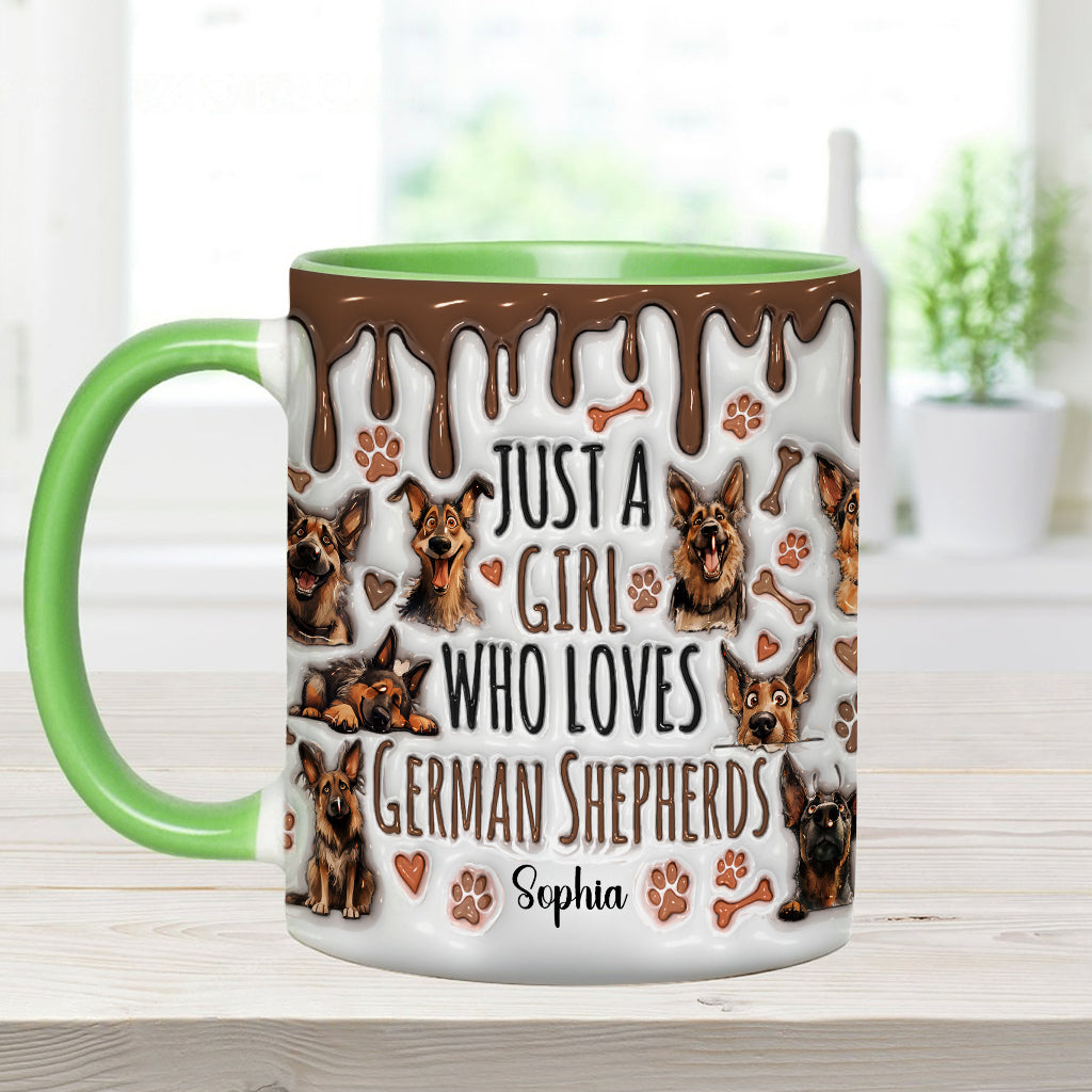 Just A Girl Who Loves German Shepherds - Personalized German Shepherd Dog Accent Mug