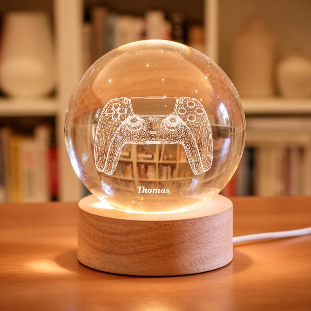 Personalized Crystal Ball LED Night Light – Boy Man Hobby Illusion Art Truck Night Light Desk Decor Unique Creative Gift